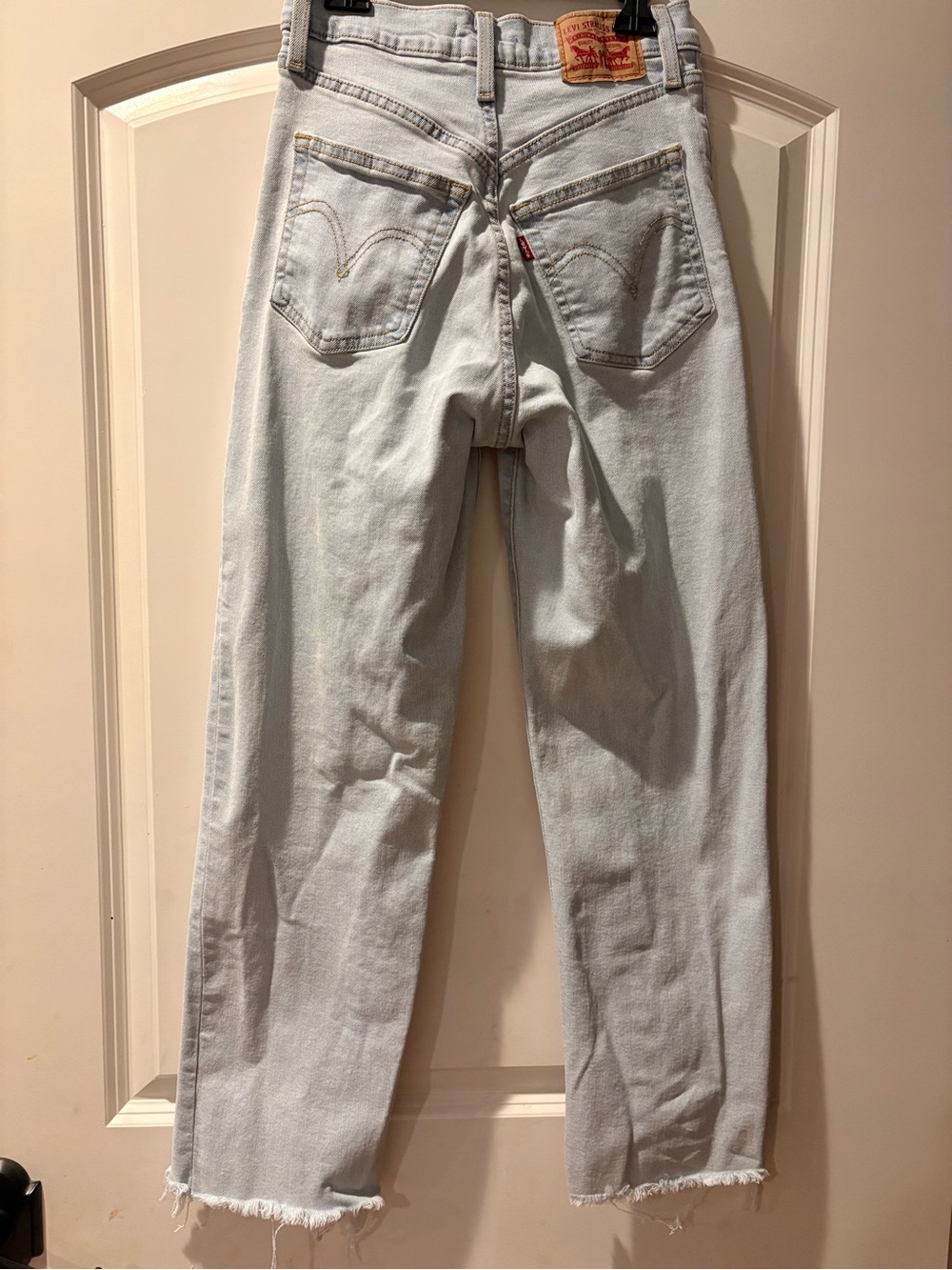 Levi's Light Blue Frayed Hem Straight Jeans